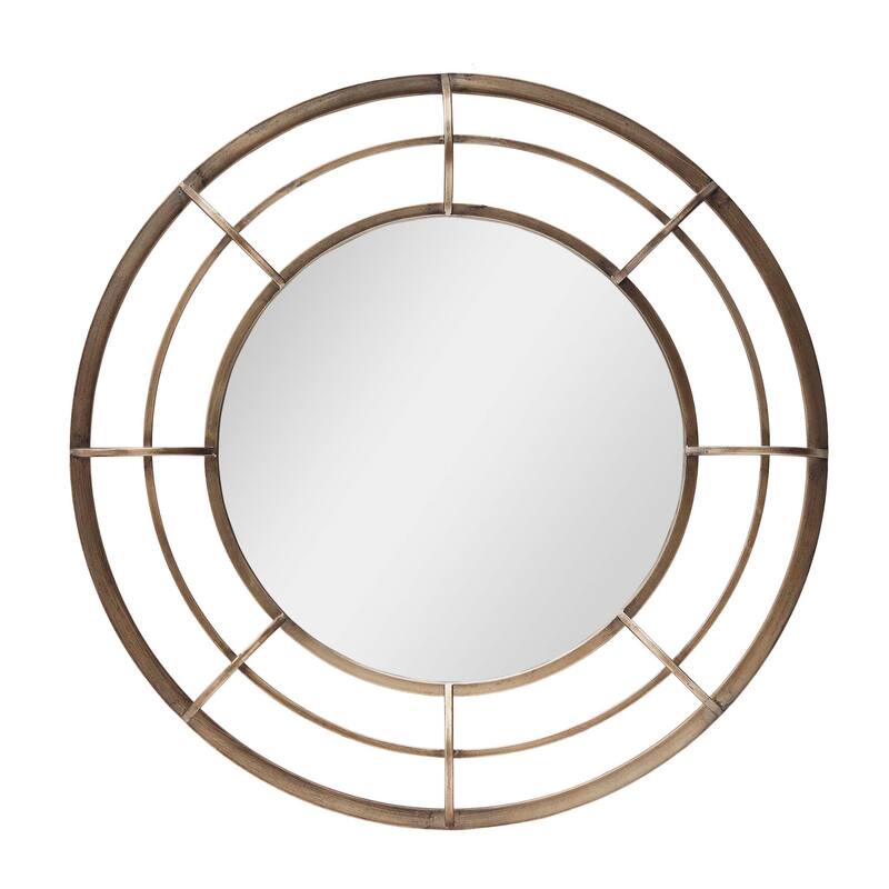 28" Geometric Metal Round Wall Mirror, Antique Bronze Bed Bath